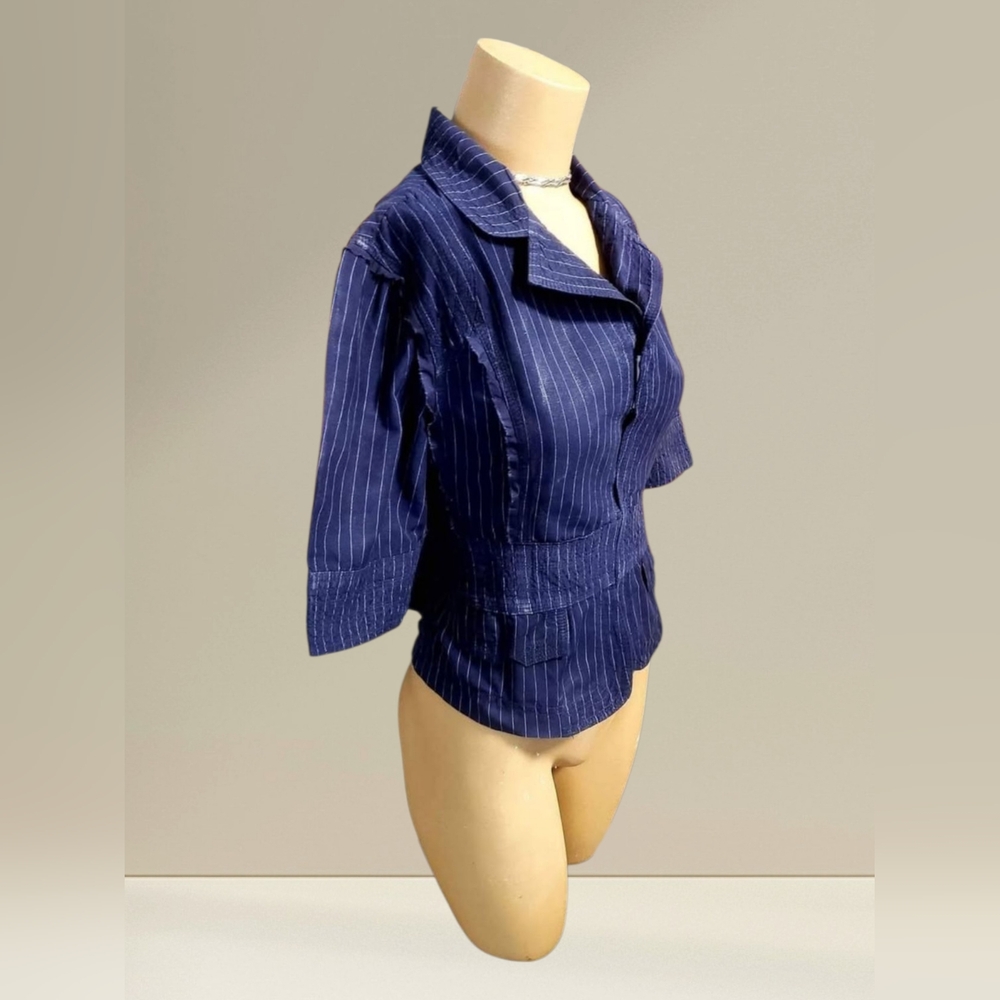 BB Dakota Navy Blue Pinstripe Blazer 3/4 Length Sleeve Size Small